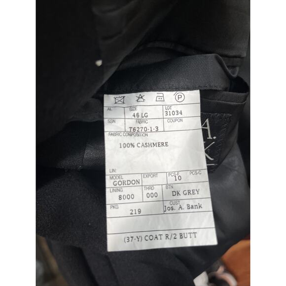 Jos A‎ Banks Men’s Black 2 Button Single Vent Cashmere Blazer 46L - Picture 6 of 6